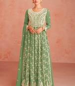 Green Colour Thread Work Fancy Palazzo Dress For Partywear