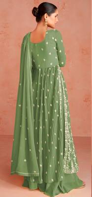 Green Colour Thread Work Fancy Palazzo Dress For Partywear 2