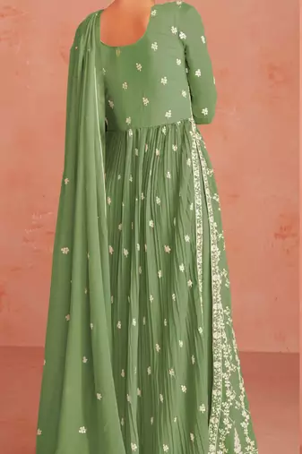 Green Colour Thread Work Fancy Palazzo Dress For Partywear