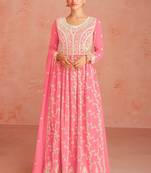 Pink Colour Designer Thread Work Fancy Palazzo Dress For Partywear
