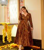 Brown Colour Girlish Print Fancy Ethnic Kurti Bottom Set For Festive Looks