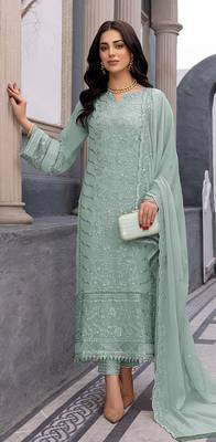 Green Colour Designer Resham Embroidered Ethnic Salwaar Kameez For Festive Season 1