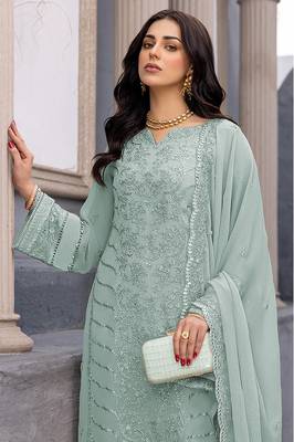 Green Colour Designer Resham Embroidered Ethnic Salwaar Kameez For Festive Season 2