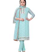 Resham Embroidered Sky Blue Colour Ethnic Festive Suit For Girls