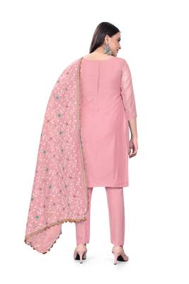 Resham Embroidered Pink Colour Ethnic Festive Suit For Girls 2