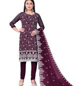 Resham Embroidered Wine Colour Ethnic Festive Suit For Girls