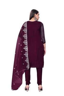 Resham Embroidered Wine Colour Ethnic Festive Suit For Girls 2