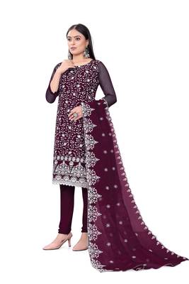 Resham Embroidered Wine Colour Ethnic Festive Suit For Girls 3