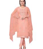 Peach Colour Resham Embroidered Office Wear Cotton Salwaar Kameez