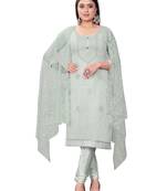 Grey Colour Resham Embroidered Office Wear Cotton Salwaar Kameez