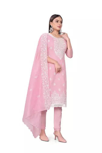 Pink Colour Resham Embroidered Office Wear Cotton Salwaar Kameez