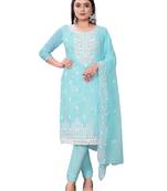 Blue Colour Resham Embroidered Office Wear Cotton Salwaar Kameez