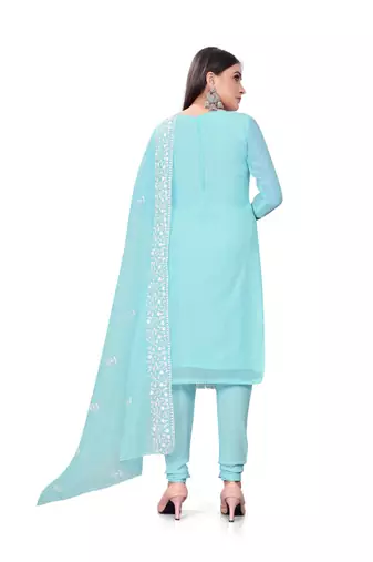 Blue Colour Resham Embroidered Office Wear Cotton Salwaar Kameez