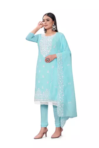 Blue Colour Resham Embroidered Office Wear Cotton Salwaar Kameez