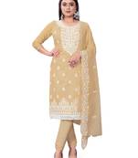 Beige Colour Resham Embroidered Office Wear Cotton Salwaar Kameez