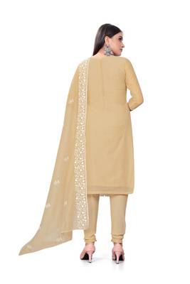 Beige Colour Resham Embroidered Office Wear Cotton Salwaar Kameez 2
