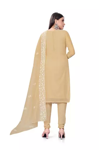 Beige Colour Resham Embroidered Office Wear Cotton Salwaar Kameez