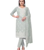 Grey Colour Resham Embroidered Office Wear Cotton Salwaar Kameez