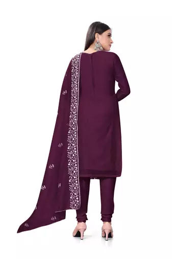 Wine Colour Resham Embroidered Office Wear Cotton Salwaar Kameez