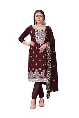Coffee Colour Resham Embroidered Office Wear Cotton Salwaar Kameez 1