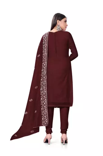 Coffee Colour Resham Embroidered Office Wear Cotton Salwaar Kameez