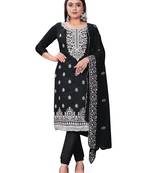 Black Colour Resham Embroidered Office Wear Cotton Salwaar Kameez