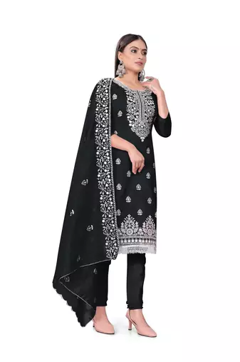 Black Colour Resham Embroidered Office Wear Cotton Salwaar Kameez