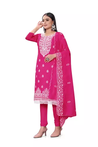 Pink Colour Resham Embroidered Office Wear Cotton Salwaar Kameez