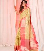 Light green organza handwoven saree with floral motifs