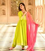 Lime Green Colour Bollywood Style Partywear Beautiful Ethnic Dress