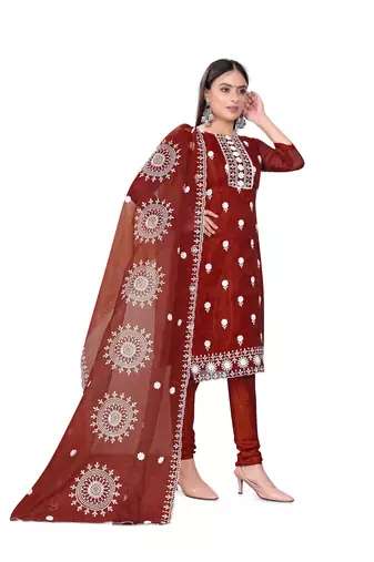 Maroon Colour Ethnic Resham Work Organza Salwaar Kameez