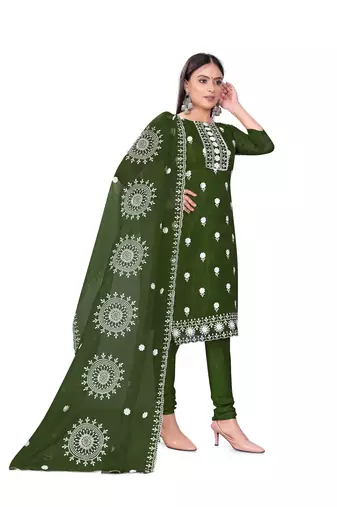 Green Colour Ethnic Resham Work Organza Salwaar Kameez