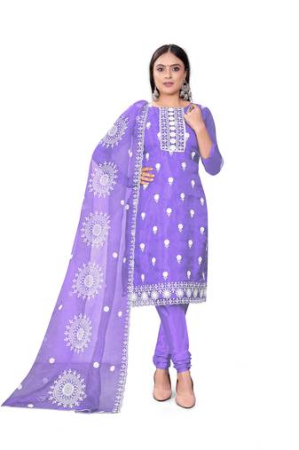 Violet Colour Ethnic Resham Work Organza Salwaar Kameez