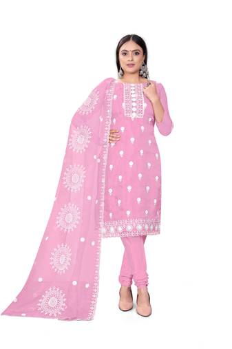 Pink Colour Ethnic Resham Work Organza Salwaar Kameez