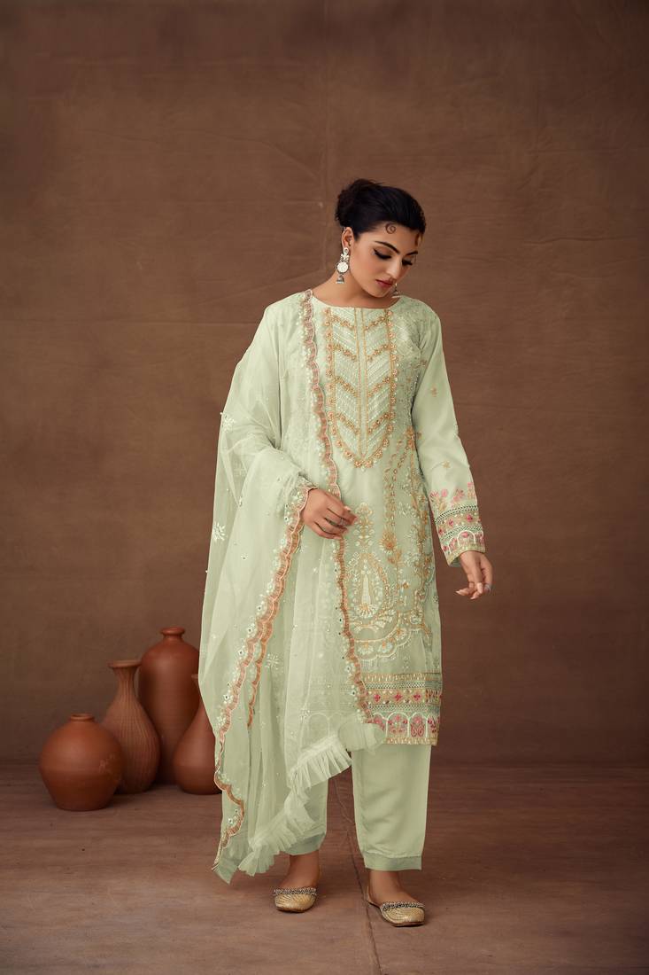 Pista Designer Pakistani Semi-Stitched Patiyala Dress With Embroidery Work