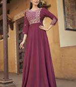 Designer Purple Colour Embroidered Partywear Gown For Girlish Looks