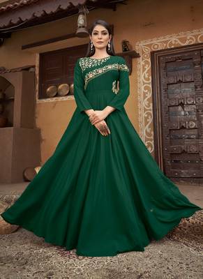 Designer Green Colour Embroidered Partywear Gown For Girlish Looks 1