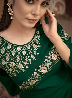 Designer Green Colour Embroidered Partywear Gown For Girlish Looks 2