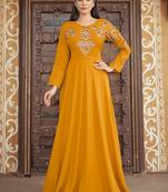 Designer Yellow Colour Embroidered Partywear Gown For Girlish Looks