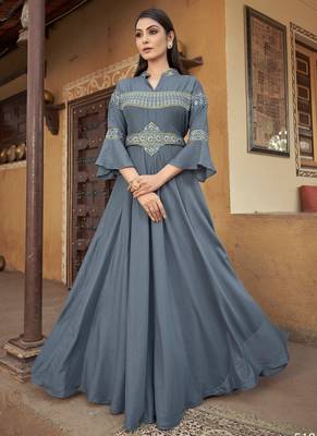 Designer Grey Colour Embroidered Partywear Gown For Girlish Looks 1