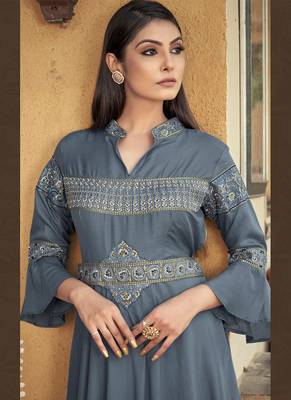 Designer Grey Colour Embroidered Partywear Gown For Girlish Looks 2