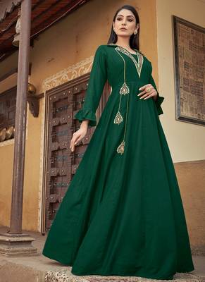 Designer Green Colour Embroidered Partywear Gown For Girlish Looks 1