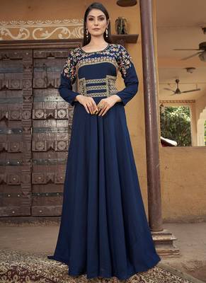 Blue Colour Fancy Glamorous Partywear Gowns For Ethnic Looks 1