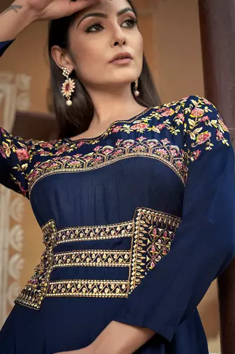 Blue Colour Fancy Glamorous Partywear Gowns For Ethnic Looks