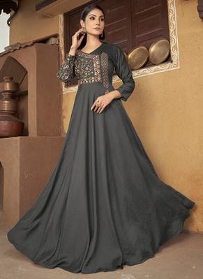Grey Colour Fancy Glamorous Partywear Gowns For Ethnic Looks 1