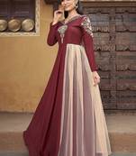 Maroon Colour Fancy Glamorous Partywear Gowns For Ethnic Looks