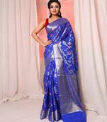 Royal blue soft silk saree with allover zari and mina work