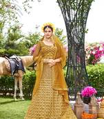 Ethnic Wedding Wear Net Fabric Mustard Colour Lehenga Set