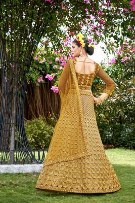 Ethnic Wedding Wear Net Fabric Mustard Colour Lehenga Set 2