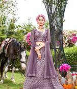 Ethnic Wedding Wear Net Fabric Voilet Colour Lehenga Set